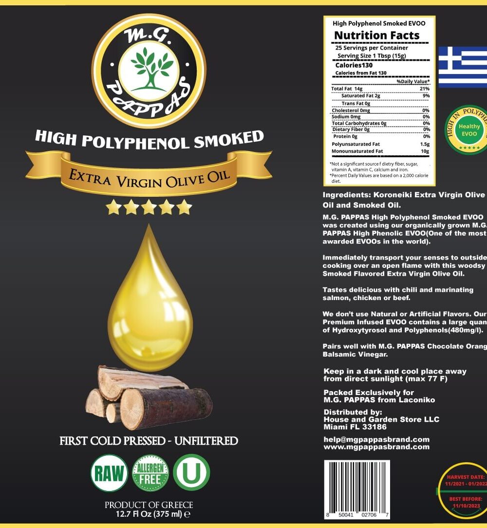 M.G. PAPPAS High Polyphenol Smoked Infused Olive Oil Extra Virgin