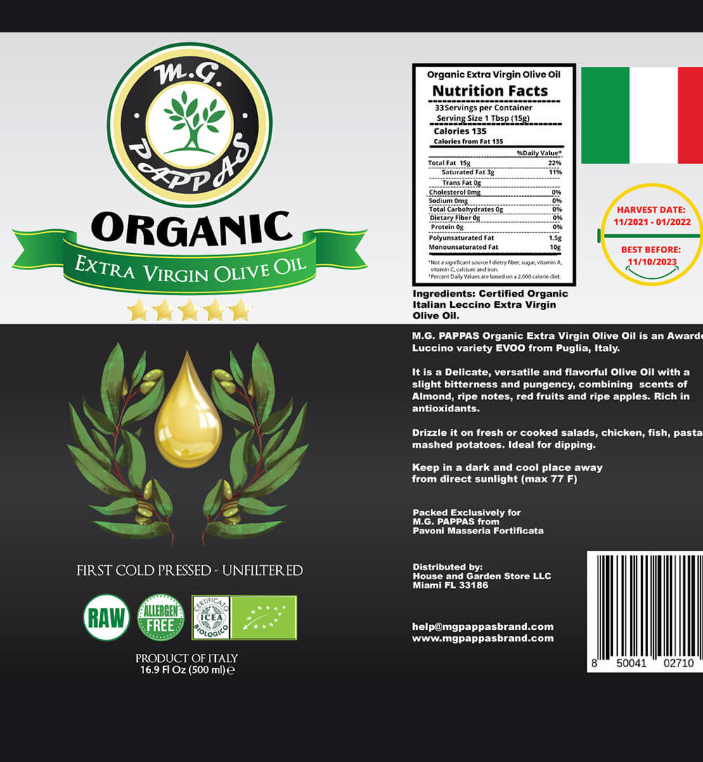 M.G. PAPPAS - Organic Olive Oil Extra Virgin